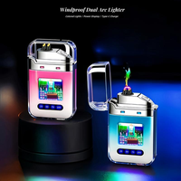 Briquet à double arc à coque transparente, briquet électronique, briquet à charge rapide Type-C, affichage LED de la puissance, briquet portable.