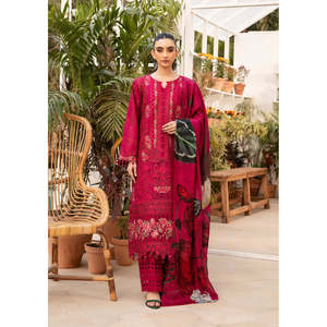 BAROUQE Ensemble Bohème 3 Pièces : Chemise en Chiffon Respirant Brodé Chickenkari, Dupatta et Pantalon Brodé Printemps/Été BIC-4736 - Product Image 1