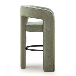 Modern Fully Upholstered Teak Wood Counter Stool Barrel Back High Bar Stool for Luxury Hotel Restaurant <b>Kitchen</b> <b>Island</b> - Product Image 3