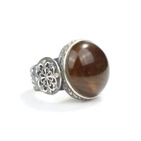 925 Sterling Silber Herrenring in Blütenform mit grünem Bernstein-Zirkonia, Lünettenfassung, Rhodiumbeschichtung, für den Alltag, 19,19g