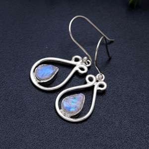 Boucles d'oreilles pour femmes, pierre naturelle, vintage, argent, pendantes, pierre de lune arc-en-ciel, boucles d'oreilles pendantes, bijoux, cadeaux pour femmes - Product Image 4