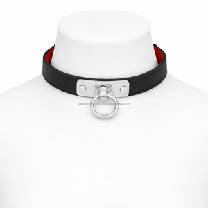 Leather BDSM <b>Black</b> Bondage Collar with <b>ring</b> Neck Circumference 14 to 18 inches Eternity Bondage <b>Black</b> Collar - Product Image 1