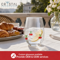 Gobelet en verre borosilicate transparent CRYSTAL 530 ml, réutilisable, compatible micro-ondes, style sport, qualité restaurant, cerise