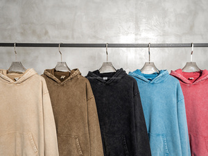 Sweat à capuche zippé vintage en molleton français de luxe sur mesure, 450 g/m², poids lourd, pour homme, effet délavé à l'acide, imprimé en relief - Product Image 4