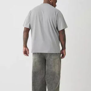 Camisetas de manga corta extragrandes para hombre de algodón 100% de primera calidad al por mayor, camiseta gris Hip Hop de talla grande con logotipo personalizado impreso - Product Image 3