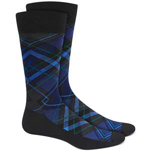 Calzini Perry Ellis da uomo in microfibra a quadri, traspiranti, usa e getta, taglia unica, vestibilità regolare con logo sul fondo, stile sportivo quotidiano, colore nero - Product Image 1