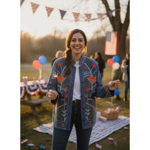 Autumn/Winter <b>Reversible</b> Quilted Suzani Embroidered Velvet <b>Jacket</b> in Indigo Blue Size XL with Custom Logo for Cozy Days - Product Image 6