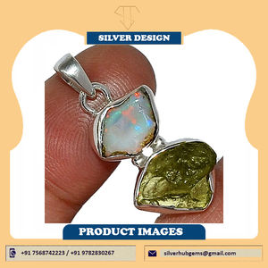 Colgante de Plata de Ley 925 con Moldavita, Joyería Hecha a Mano con Moldavita Natural y Ópalo de Etiopía, Colgante de Plata 925 para Mujer - Product Image 2