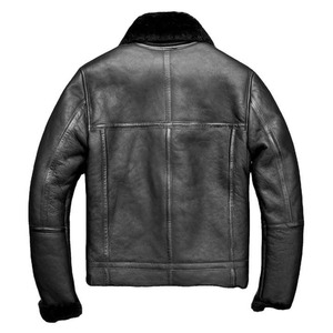 Manteau en cuir marron Vrai cuir de mouton Veste en cuir bomber avec fourrure artificielle pour hommes - Product Image 5