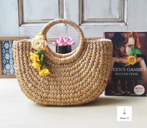 Nước lục bình bãi biển Túi xách | túi mùa hè với <span class=keywords><strong>Calla</strong></span> Lily Bookmark | rơm Tote | handwoven Túi upcycle | túi thân thiện với môi - Product Image 5