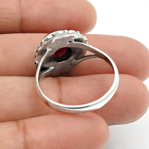 อินเทรนด์ออกแบบของขวัญวันครบรอบสําหรับเธอ 925 เงินสเตอร์ลิงสีแดงธรรมชาติโกเมนพลอยทรงกลมแหวน Birthstone เครื่องประดับอินเดีย - Product Image 5