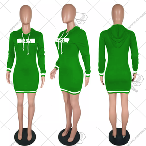 Venta al por mayor Iota Phi Lambda Midi Jersey vestido acanalado largo con capucha bordado personalizado - Product Image 2