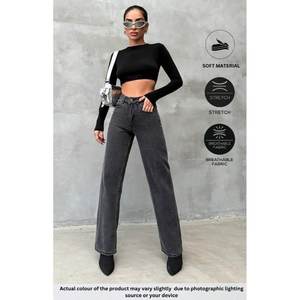 Jean en denim gris élégant et luxueux pour femme, coupe large, taille haute, ample, en coton écologique, taille 26-40 - Product Image 2