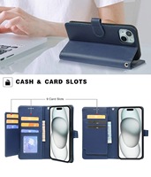 Funda de Teléfono Móvil con Tapa Magnética Plegable de Cuero, con Ranuras para Tarjetas, Material PU+TPU
