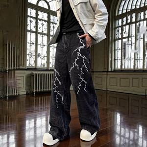 Nouveau jean droit surdimensionné déchiré à taille haute pour homme, style streetwear gothique personnalisé, collection 2026 - Product Image 1