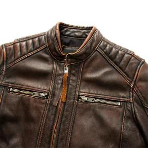 Chaqueta de Cuero Vacuno Genuino de Primera Calidad, Chaqueta de Motociclista Retro con Cuello Clásico para Hombre, Estilo Primavera-Otoño - Product Image 6