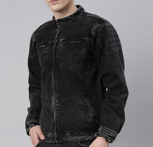 Chaqueta vaquera con cremallera para hombre personalizada OEM tela de temporada de invierno de talla grande con bordado callejero - Product Image 2