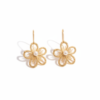 Boucles d'oreilles vintage en laiton avec breloque de joaillerie fine, plaqué or, motif papillon en pierre naturelle, forme fleur tendance pour femme