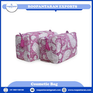 Ensemble de trousses de toilette en coton durable et écologique, imprimé à la main en Inde, motif rayé, deux fermetures éclair, tendance - Product Image 4