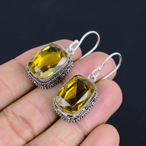 ต่างหูซิทรีนจากโรงงานขายตรง925เงินสเตอร์ลิงทำด้วยมือพลอยอัญมณีเหลี่ยมเพชรพลอยลดลงของขวัญสำหรับผู้หญิง - Product Image 3