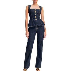 Traje de Mezclilla Elegante para Mujer, para Oficina y Uso Casual, Corte Ajustado Moderno, 100% Algodón, Transpirable y de Secado Rápido, Listo para el Verano - Product Image 1