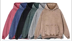 Sweat à capuche grande taille vintage en coton surdimensionné avec impression bouffante à l'acide des fabricants pour hommes - Product Image 3