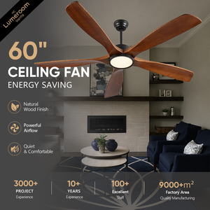 60 Inch <b>Ceiling</b> <b>Fan</b> <b>with</b> Light and <b>Remote</b>, Solid Wood Downrod Mount <b>Ceiling</b> <b>Fan</b> <b>with</b> Quiet DC Motor for Living Room - Product Image 2