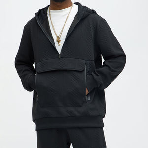 Sweat-shirts tendance en molleton de coton personnalisés pour hommes, noirs, texturés, fabriqués au Pakistan, avec poche à rabat et fermetures éclair latérales - Product Image 2