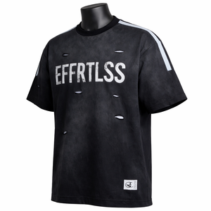 Camiseta Oversize Personalizada con Efecto Desgastado para Hombre, Estilo Urbano, Manga Corta de Algodón con Rayas Estampadas, Moda Casual - Product Image 3