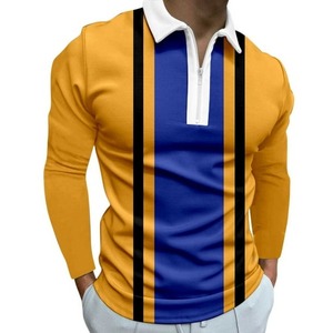 Venta al por mayor America Men's Sporty for Polo Camisetas Tallas grandes 100% Algodón Casual Golf Manga larga Solapa Bordado Color - Product Image 3