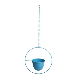 Jardinière suspendue ronde en métal bleu pour la décoration moderne de la maison et une verdure d'intérieur élégante avec un look décoratif frais et élégant - Product Image 4