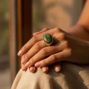 925 <b>Silver</b> Cluster <b>Ring</b> with Green Gemstone Women's <b>Statement</b> Geometric Fine Jewelry Rhodium Plated Platinum Cut Stone - Product Image 2