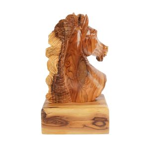Tête de cheval sculptée à la main en bois d'olivier (grande taille) – Sculpture en bois exclusive de Bethléem (24 cm) - Product Image 4