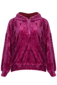 Womens Ladies <b>Fur</b> Fluffy Fleece Outwear Half Zip Oversized Sweat <b>Hoodie</b> Top - Product Image 3