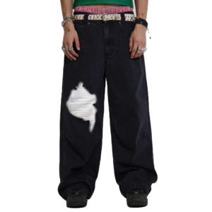 Vintage Lavage Contraste Couleur Patchwork Casual Hommes Flare Denim Pantalon Hip Hop Streetwear Distressed Jeans pour Hommes - Product Image 1