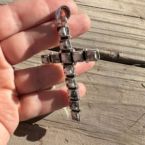 Handmade Unique White Buffalo <b>Cross</b> <b>Pendant</b> in <b>Sterling</b> <b>Silver</b> Rhodium and Gold Plated Premium Jewelry - Product Image 1