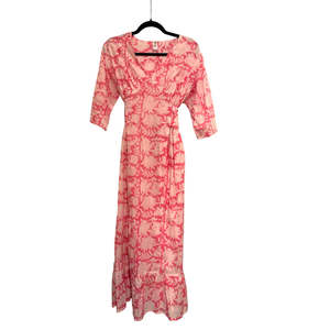 Vestido Maxi de Algodón Rosa Floral con Mangas Abullonadas y Espalda Descubierta - Product Image 2