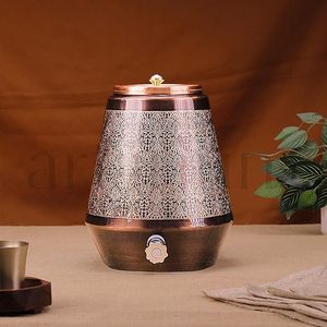 Pot à eau en cuivre imprimé traditionnel, distributeur artisanal avec robinet pour la maison, distributeur d'eau en cuivre imprimé floral au meilleur prix - Product Image 2