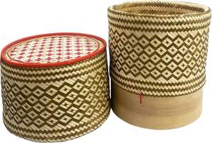 ตะกร้าเสิร์ฟข้าวเหนียวทำมือจากไม้ไผ่ธรรมชาติ 100% |   ภาชนะใส่อาหารทอมือแท้พร้อมฝาปิด สำหรับร้านอาหารและตกแต่งบ้าน - Product Image 2