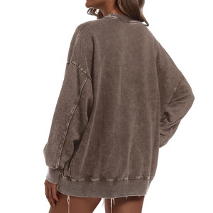 Sudadera de manga larga con lavado ácido para mujer, último diseño, novedad de 2025, sudaderas con jersey para mujer en MOQ bajo - Product Image 4