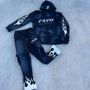 Conjunto de Sudadera con Capucha y Pantalones Y2K con Logotipo Personalizado, Estilo Flame, Grueso, 500 Gsm, Hombros Caídos, Estampado Extra Grande, Unisex, Chándal para Hombre, Felpa Francesa - Product Image 3