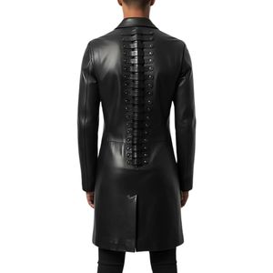 Handmade <b>Black</b> Genuine Leather <b>Overcoat</b> Cowhide Spine Detail Minimalist Design Waterproof Windproof <b>Men's</b> Winter Jacket Custom - Product Image 6