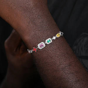 Hip-hop Colorful Gemstones Women's Jewelry Necklace Jewelry High-end Zircon Men's Necklace Gold Plated - Product Image 2