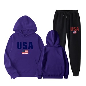 Conjunto de Sudadera con Capucha y Pantalones Deportivos con la Bandera de Estados Unidos Cosidos a Mano para Hombre y Mujer, Rosa, Verde, Blanco y Negro, Chándal Informal - Product Image 6