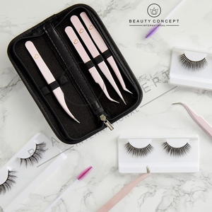Stainless Steel Light <b>Pink</b> Color 6 Piece <b>Set</b> of Eyelash Tweezers Use for Personal Beauty Care by Beauty Concept International - Product Image 1