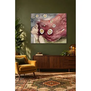 Fida Girl avec des cheveux bordeaux dansant au vent, impression sur toile aquarelle - Product Image 3