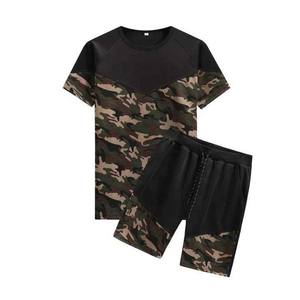 Conjunto de 2 piezas de verano de calle para hombre, camiseta de manga raglán con estampado de camuflaje, pantalones cortos con cordón en la cintura, manga corta de talla grande - Product Image 6