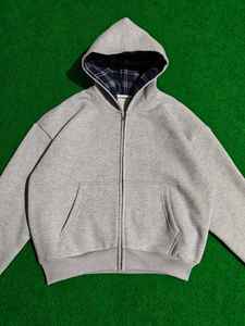 Sweat à capuche à carreaux pour homme personnalisable avec broderie, sweat à capuche avec fermeture éclair et poche kangourou - Product Image 4