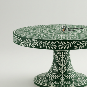 Soporte de pastel con incrustaciones de hueso verde hecho a mano Pedestal floral elegante para postres y decoración - Product Image 2