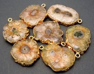 Impressionnant arrivée 15x20mm environ Quartz solaire forme fantaisie ensemble électrolytique Double connecteur Bali connecteur plaqué or argent 925 - Product Image 1